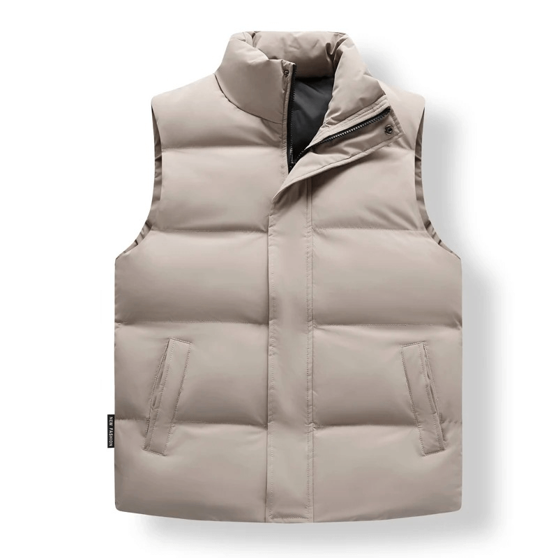 Warm casual men's polyester vest with zippered pockets, style SF1929, featuring a solid pattern and zipper closure.